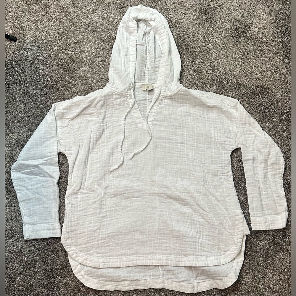 LOFT Outlet Women’s White Lightweight Cotton Pullover Hoodie Size Small